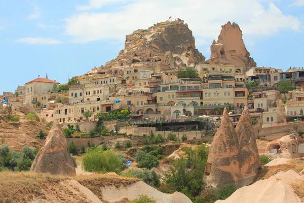 Widok na zamek Uchisar w Kapadocji — Zdjęcie stockowe