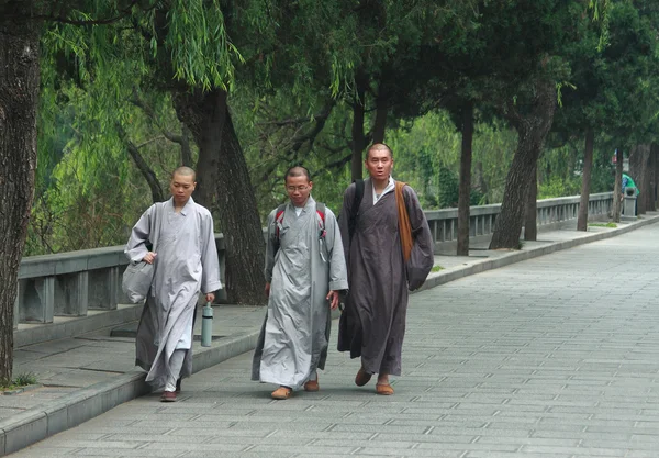 Tres monjes shaolin van a alguna parte — Foto de Stock