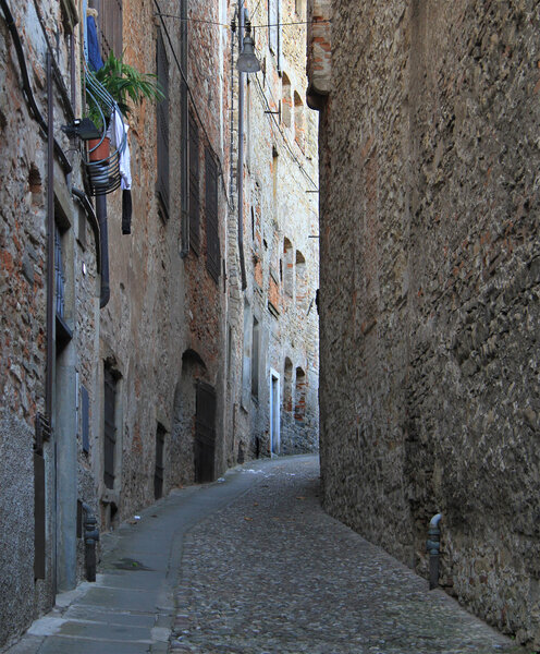 The narrow street in old city of Bergamo, Italy