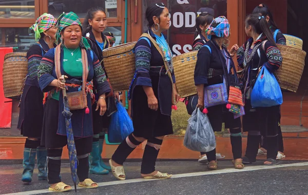 Kadınlar geleneksel giysiler içinde yürüyüş, Sa Pa, Vietnam — Stok fotoğraf