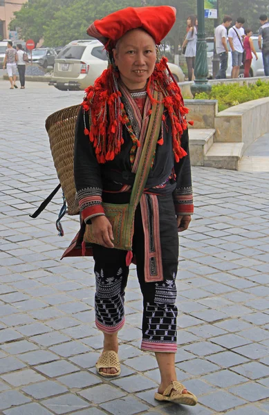 Kvinna med korg promenerar på gatan i Sa Pa, Vietnam — Stockfoto