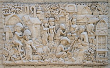 alçak kabartma antik Tay köy hayatı temsil eden