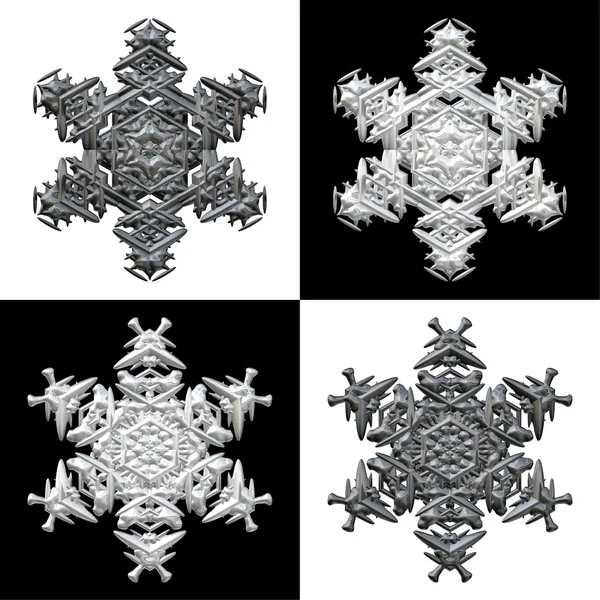 Neljä lumihiutaleet musta ja valkoinen tausta — kuvapankkivalokuva