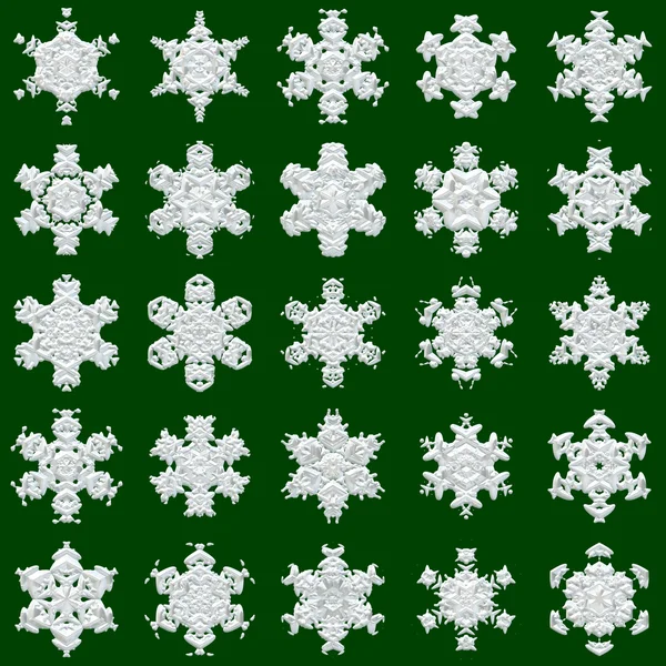 25 flocons de neige sur fond vert — Photo