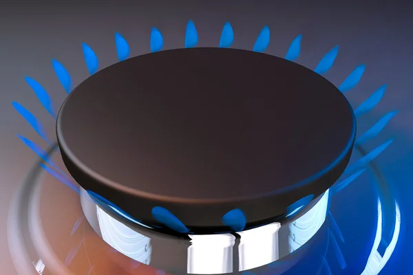 Gas blaue Flamme Küche Koch Feuer Butan 3D Rendering — Stockfoto