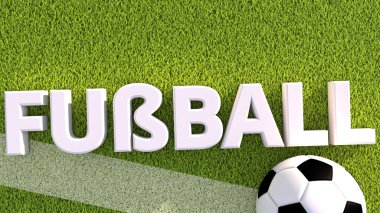 bir futbol topu çim fussball üzerinde 3D render
