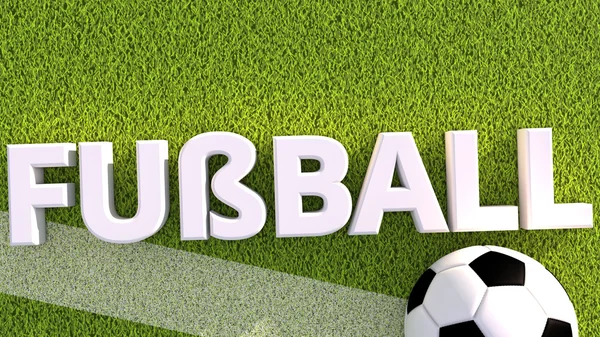 Bir futbol topu çim fussball üzerinde 3D render — Stok fotoğraf