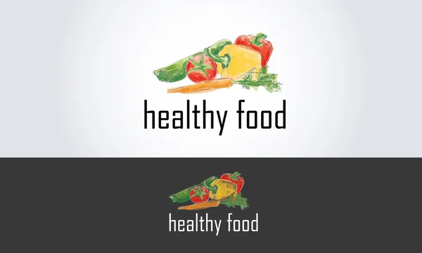 Healthy food logo with hand drawn vegetables — Stock Vector