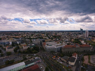 Leipzig, Panorama havadan görünümü şehir şehir bulutlar
