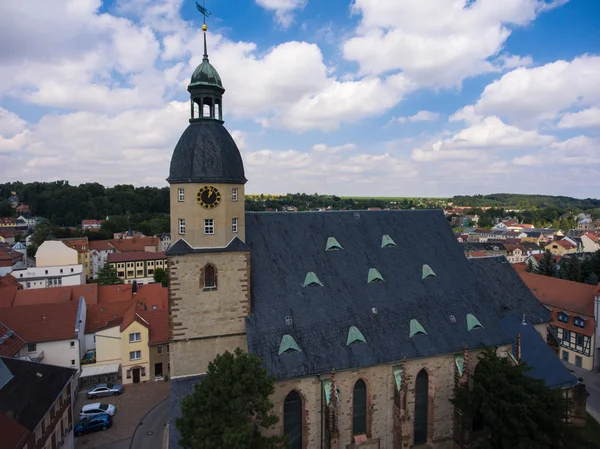 Flygfoto kyrkan St. Nicolai schmoelln Thüringen Tyskland — Stockfoto