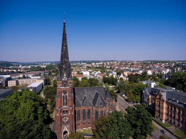 Gera luchtfoto Johanniskirche stadskerk — Stockfoto