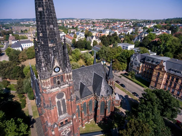 Widok z lotu ptaka Gera kościół miasto Johanniskirche — Zdjęcie stockowe