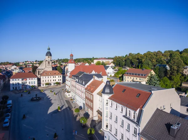 Vue aérienne église St. Nicolai et hôtel de ville schmoelln thuringe — Photo