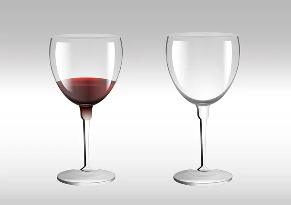Boş ve tam yarısı dolu bardak şarap şarap gözlük