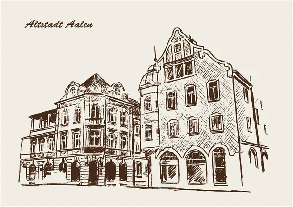 Старый город Aalen Drawing Illustration — стоковый вектор