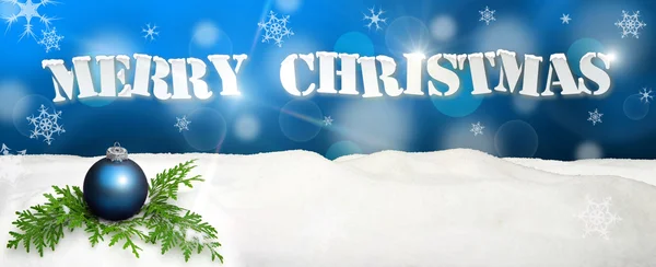 Sfondo di Natale - Ornamento di Natale blu - Neve — Foto Stock