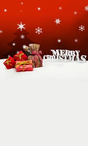 Noel arka plan - Noel ağacı - hediye - kırmızı - kar — Stok fotoğraf