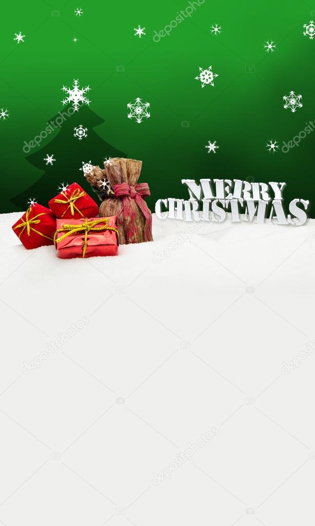 Christmas background - Christmas tree - gifts - green - Snow