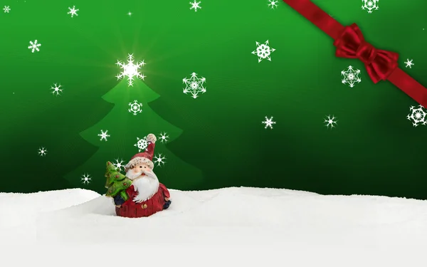 Greeting card santa clause snow green — Stock Photo, Image
