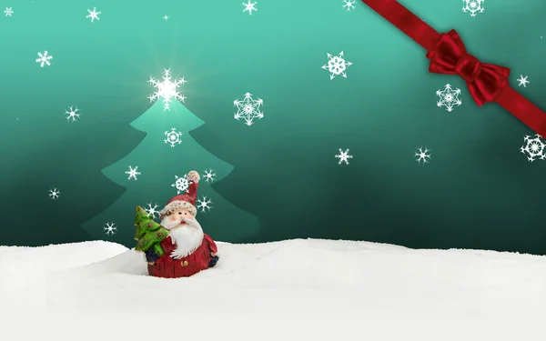 Greeting card santa clause snow turquoise — Stock Photo, Image