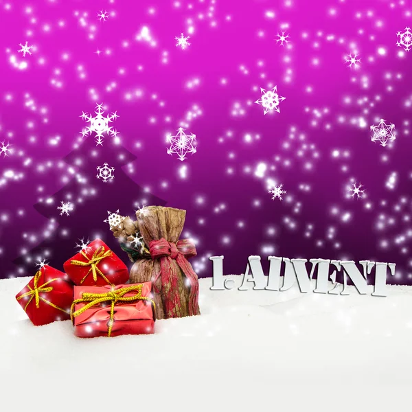 1. Adviento - regalos - rosa - Nieve — Foto de Stock
