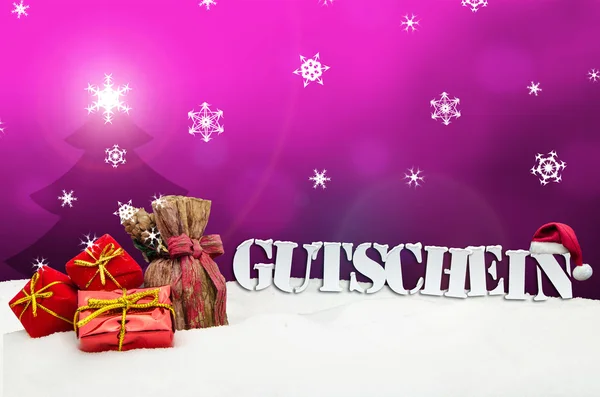 Kerstmis voucher Gutschein geschenken sneeuw roze — Stockfoto