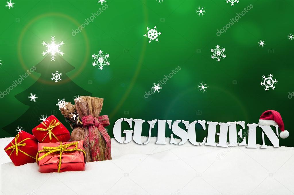 Christmas voucher Gutschein gifts snow green