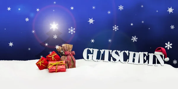 Boże Narodzenie załącznik Gutschein prezenty śnieg niebieski — Zdjęcie stockowe