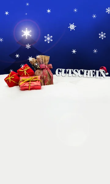 Cheque de Navidad Gutschein regalos azul nieve — Foto de Stock