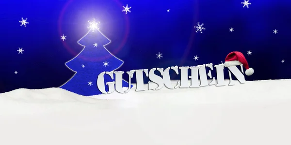 Kerstmis voucher Gutschein boom sneeuw blauw — Stockfoto