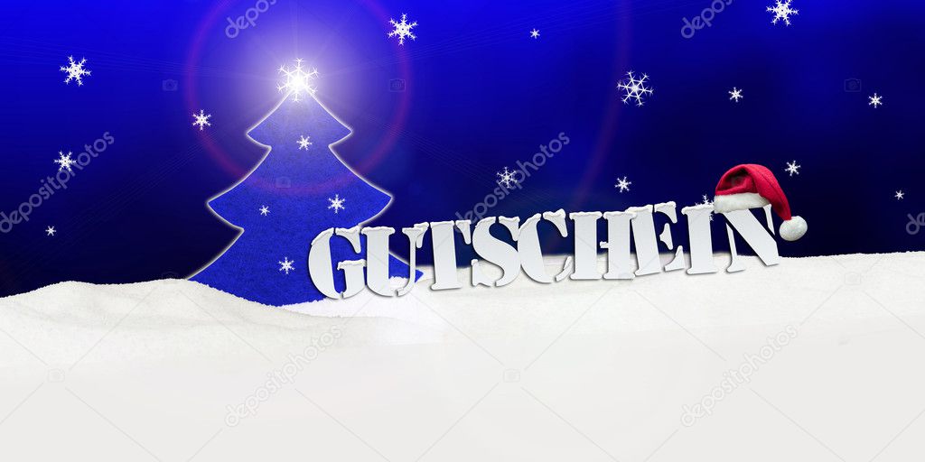 Christmas voucher Gutschein tree snow blue