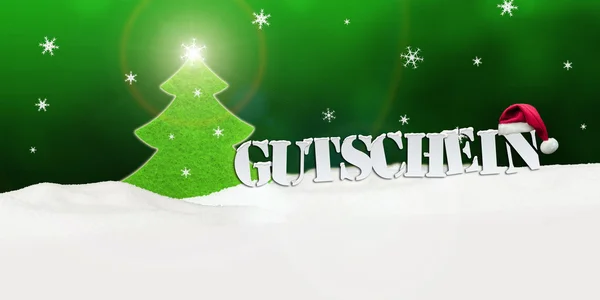 Kerstmis voucher Gutschein boom sneeuw groen — Stockfoto