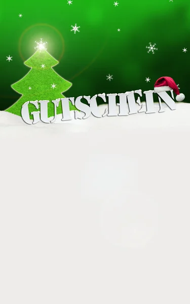 Christmas voucher Gutschein tree snow green — Stock Photo, Image