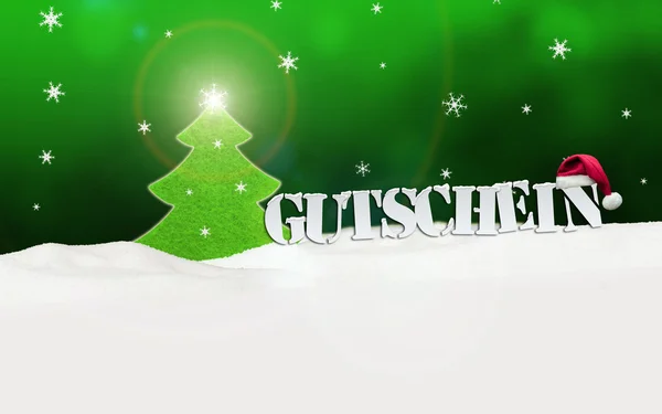 Voucher de Natal Gutschein árvore verde neve — Fotografia de Stock