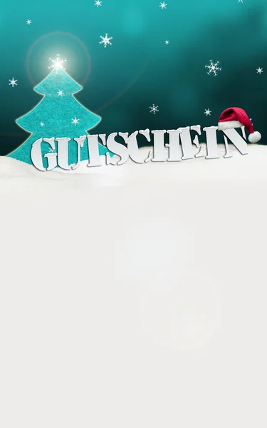 Christmas voucher Gutschein tree snow turquoise — Stock Photo, Image