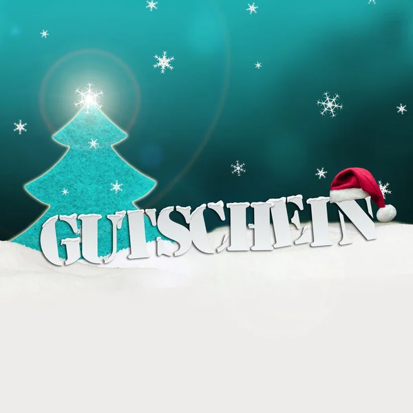 Christmas voucher Gutschein tree snow turquoise — Stock Photo, Image