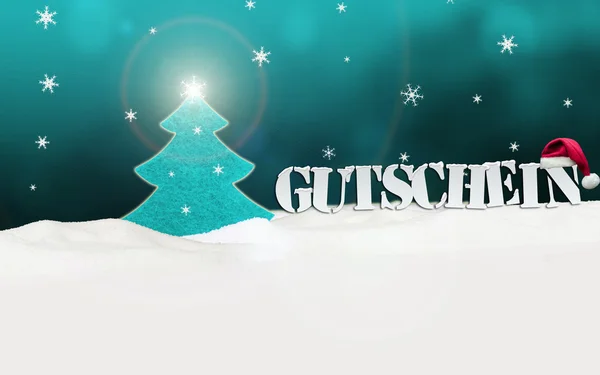 Karácsonyi utalvány Gutschein fa hó türkiz — Stock Fotó