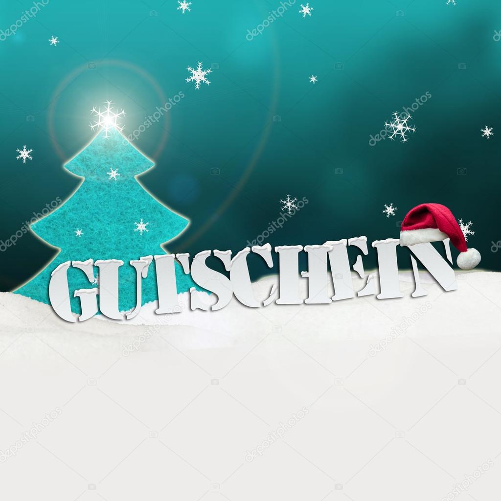 Christmas voucher Gutschein tree snow turquoise