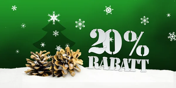Christmas Snow Pinecone 20 percent  Rabatt Discount — Stock Photo, Image