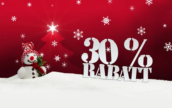 Boneco de neve de Natal 30 por cento Rabatt desconto — Fotografia de Stock