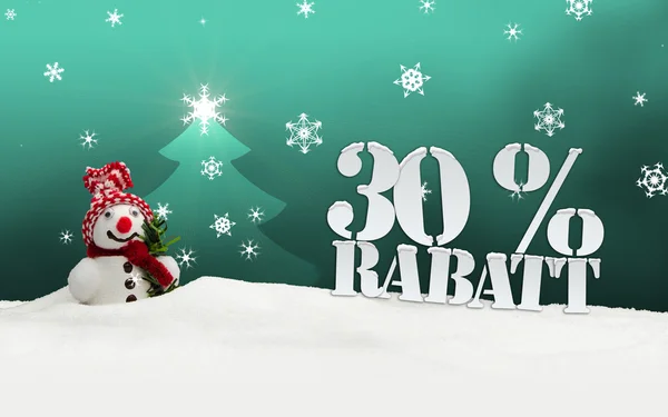 Boże Narodzenie bałwan 30 procent zniżki Rabatt — Zdjęcie stockowe