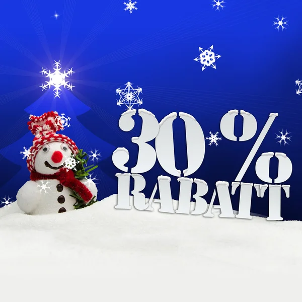 Boneco de neve de Natal 30 por cento Rabatt desconto — Fotografia de Stock