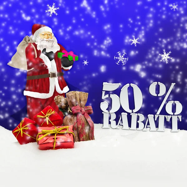 Santa claus - Wesołych Świąt 50 procent zniżki — Zdjęcie stockowe