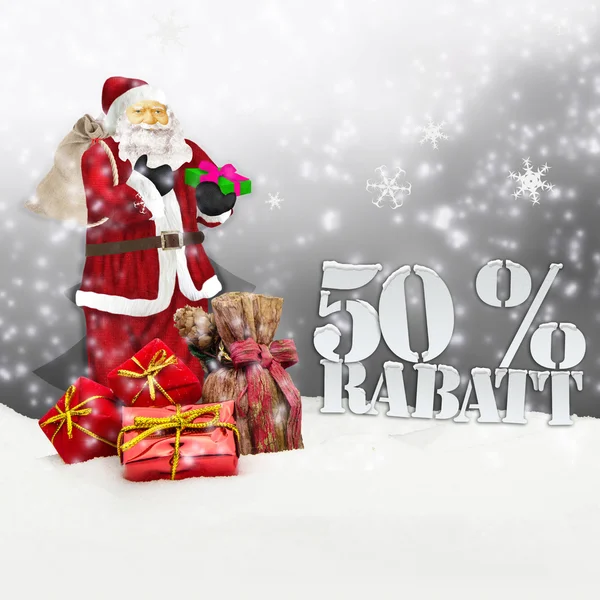 Santa claus - Wesołych Świąt 50 procent zniżki — Zdjęcie stockowe