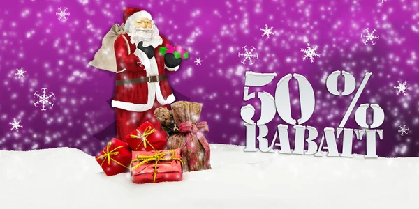 Santa claus - Wesołych Świąt 50 procent zniżki — Zdjęcie stockowe