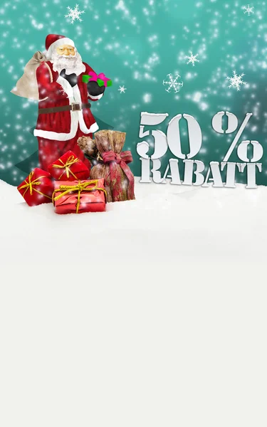 Santa claus - merry christmas 50 percent discount — Stock Photo, Image