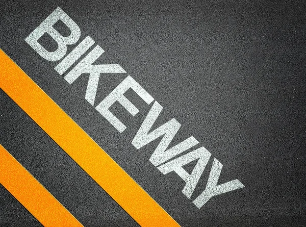 Bikeway bisiklet yolu yol asfalt metin — Stok fotoğraf