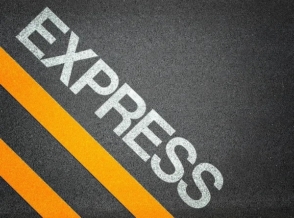 Tekst schrijven weg asfalt Express — Stockfoto