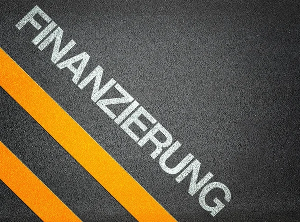 Duitse Finanzierung financiering tekst schrijven weg asfalt — Stockfoto
