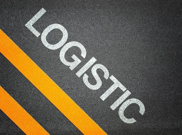 Logistyczne tekst piśmie droga asfaltowa — Zdjęcie stockowe